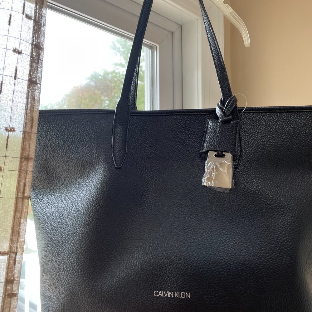 CALVIN KLEIN CK NEW BLACK TOTE HANDBAG SHOULDER BIG BAG PURSE LEATHER EVERYDAY